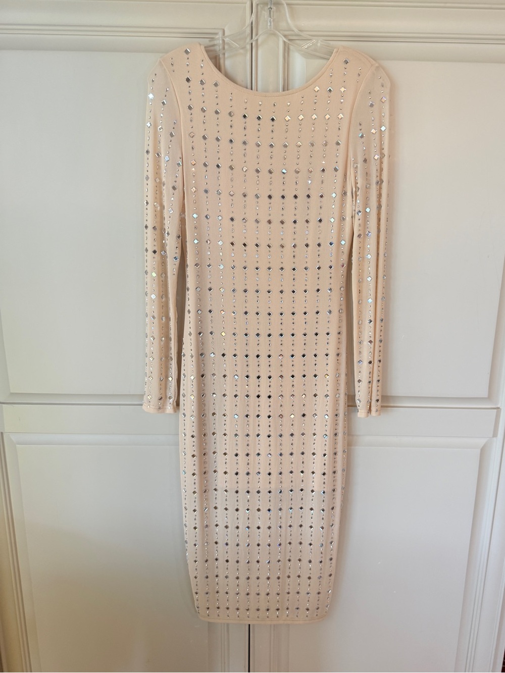 Long Sleeve Sequin Bodycon Dress in Nude Blush